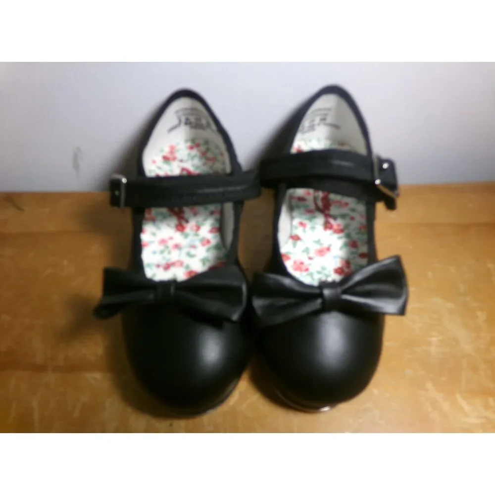 Pre-Owned Dance Tap Shoes Capezio 3800 9M Little Kids Black Mary Jane Leather E